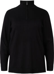 Pullover aus Viskose mit hohem Halsauschnitt und Reißverschluss, Black, Packshot