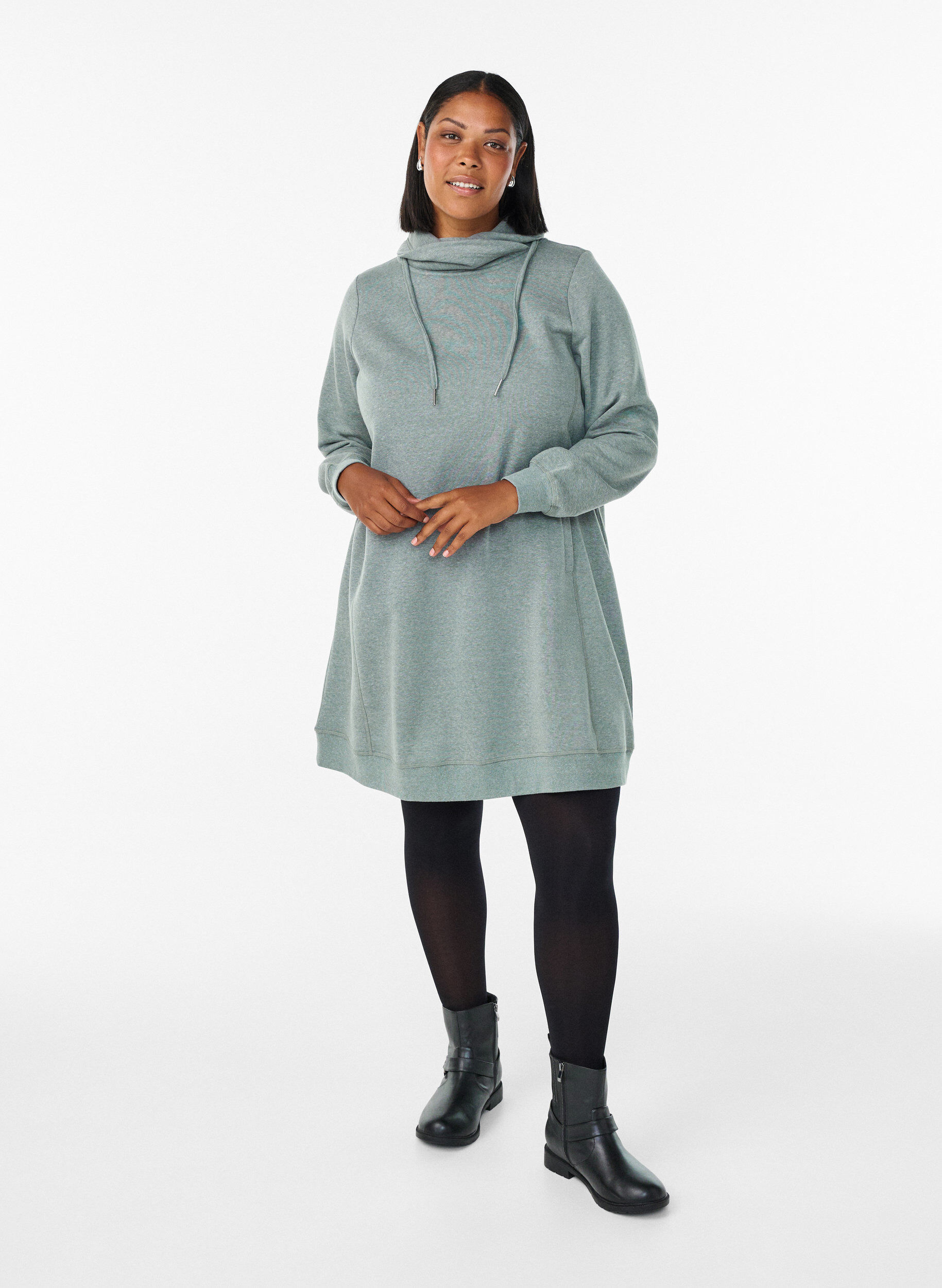 ZizziKurzes Sweatshirtkleid mit Stehkragen und Taschen, Gr&uuml;n, Model image number 1