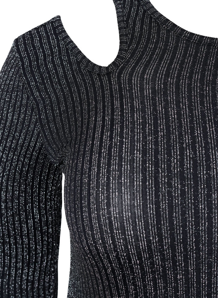 Langärmelige Bluse mit Glitzerausschnitt, B. w. Silver Stripes, Packshot image number 2