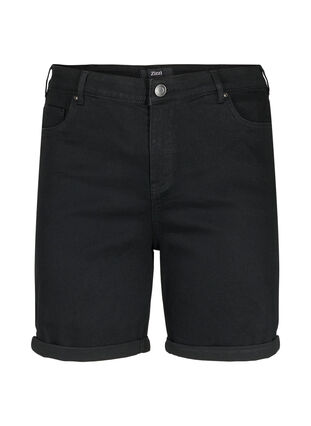 Eng anliegende Denim-Shorts mit hoher Taille, Black, Packshot image number 0