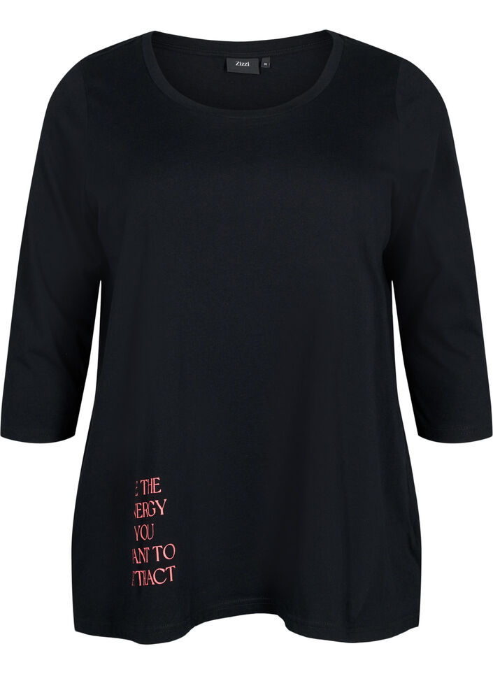 Baumwoll-T-Shirt mit 3/4 &Auml;rmeln, Black, Packshot image number 0