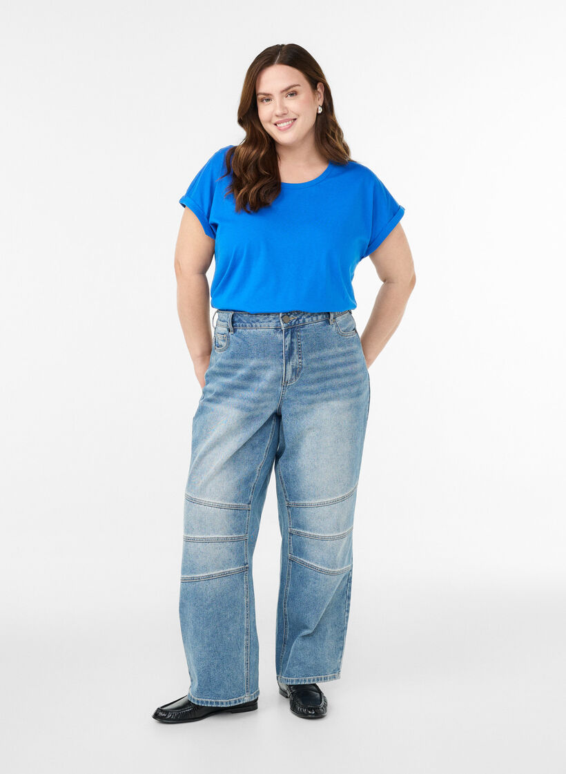 T-Shirt aus Baumwollmischung mit kurzen Ärmeln, Blau, Model image number 1