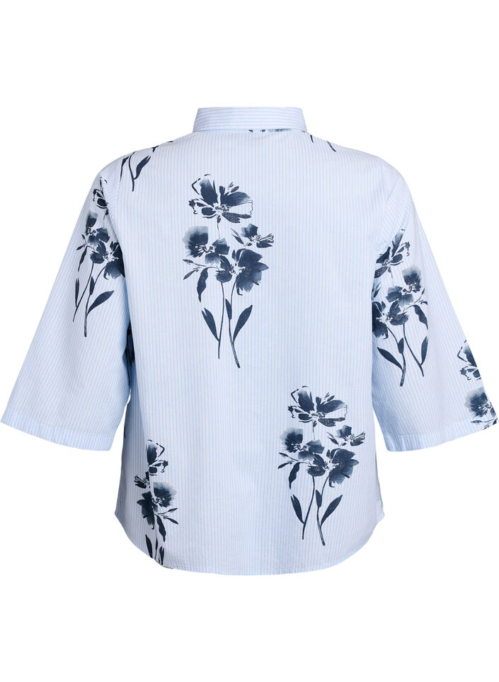 Gestreiftes Shirt mit Blumenprint und 3/4-Ärmeln, Blau, Packshot image number 1