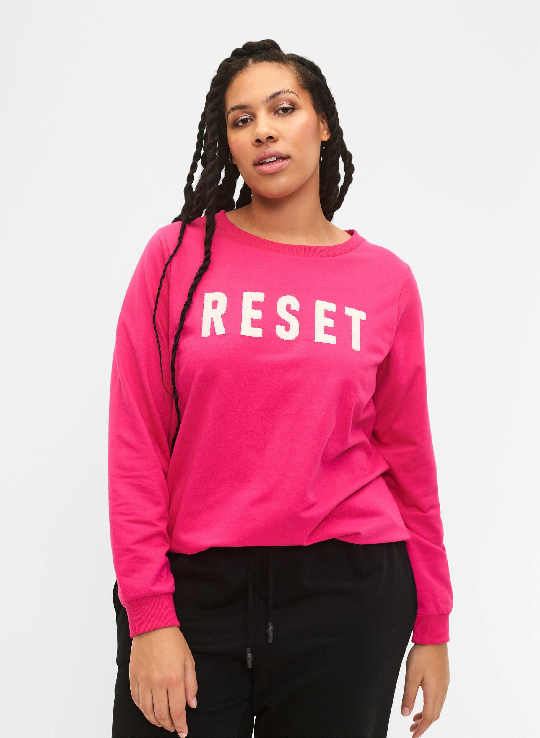 ZizziSweatshirt mit Text, Fuchsia P. W. Reset, Model image number 0