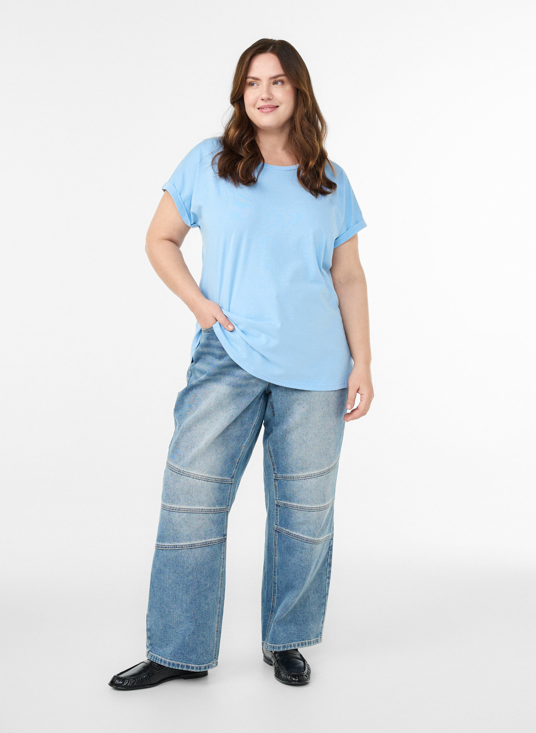 ZizziT-Shirt aus Baumwollmischung mit kurzen &Auml;rmeln, Blau, Model image number 1