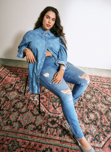 Amy-Jeans mit superschmaler Passform und gerippten Details, Blue denim, Image image number 0