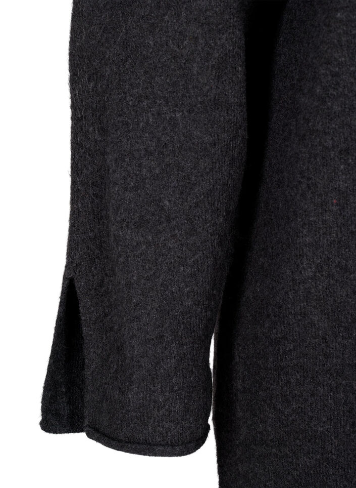 Strickkleid mit Rundhalsausschnitt und Schlitz, Dark Grey Melange, Packshot image number 3