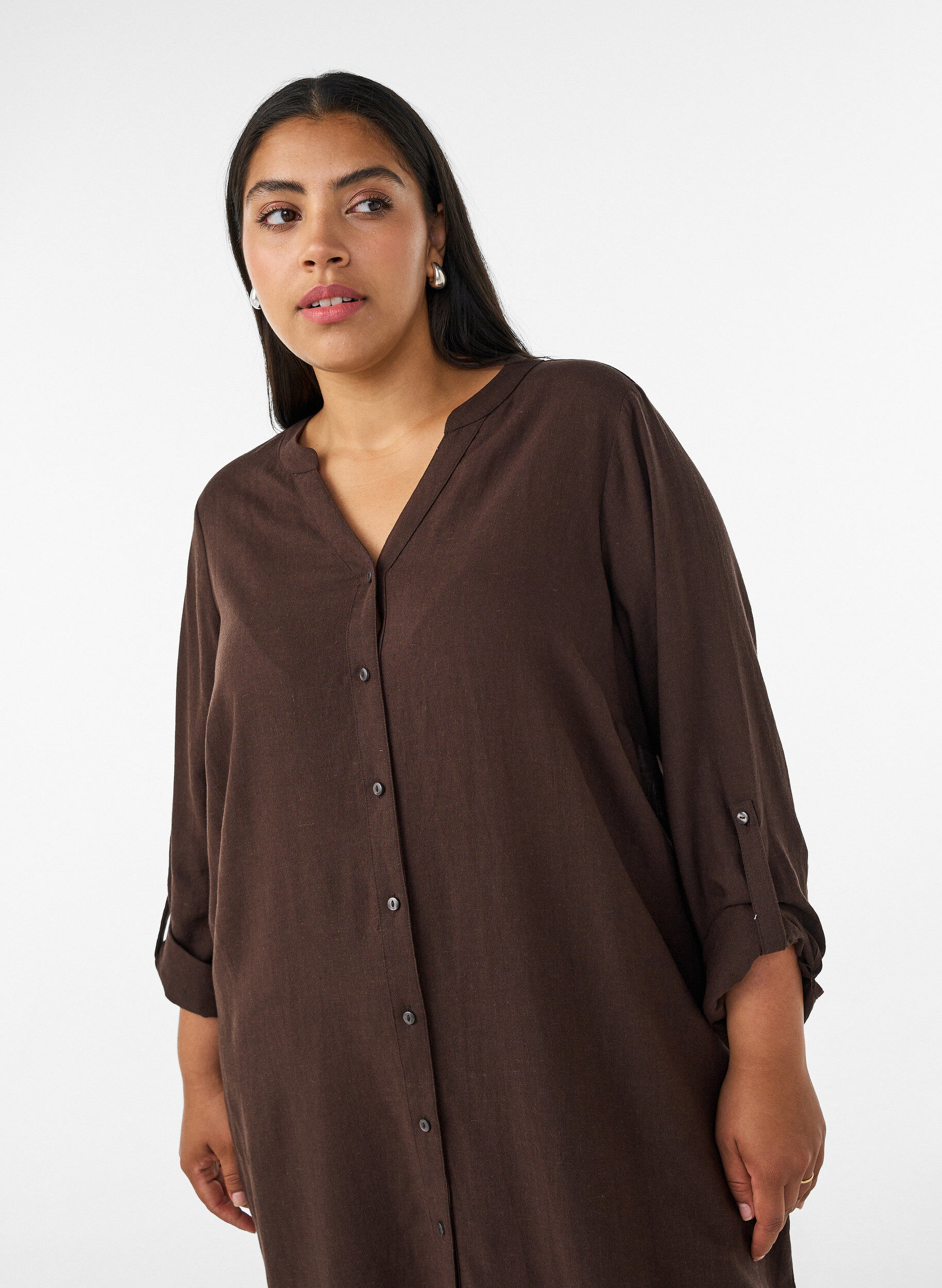 ZizziLange Bluse aus Leinen und Viskose, Braun, Model image number 2