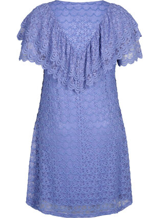 Kurzärmeliges Kleid aus Spitze mit breiten Rüschen, Lavender Violet, Packshot image number 1
