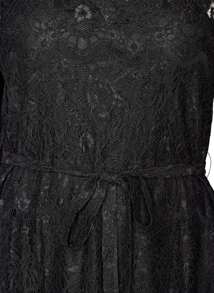 Kleid aus Spitze mit Wickelrock und R&uuml;schen, Schwarz, Packshot image number 2