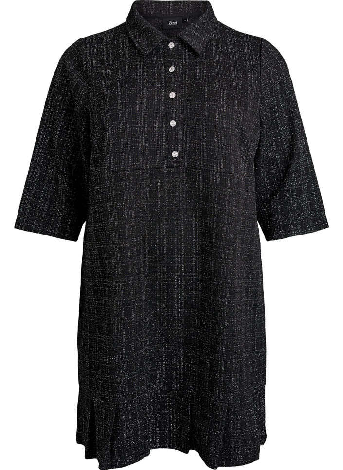 Kurzes Bouclé-Kleid mit Zierknöpfen, Schwarz, Packshot image number 0