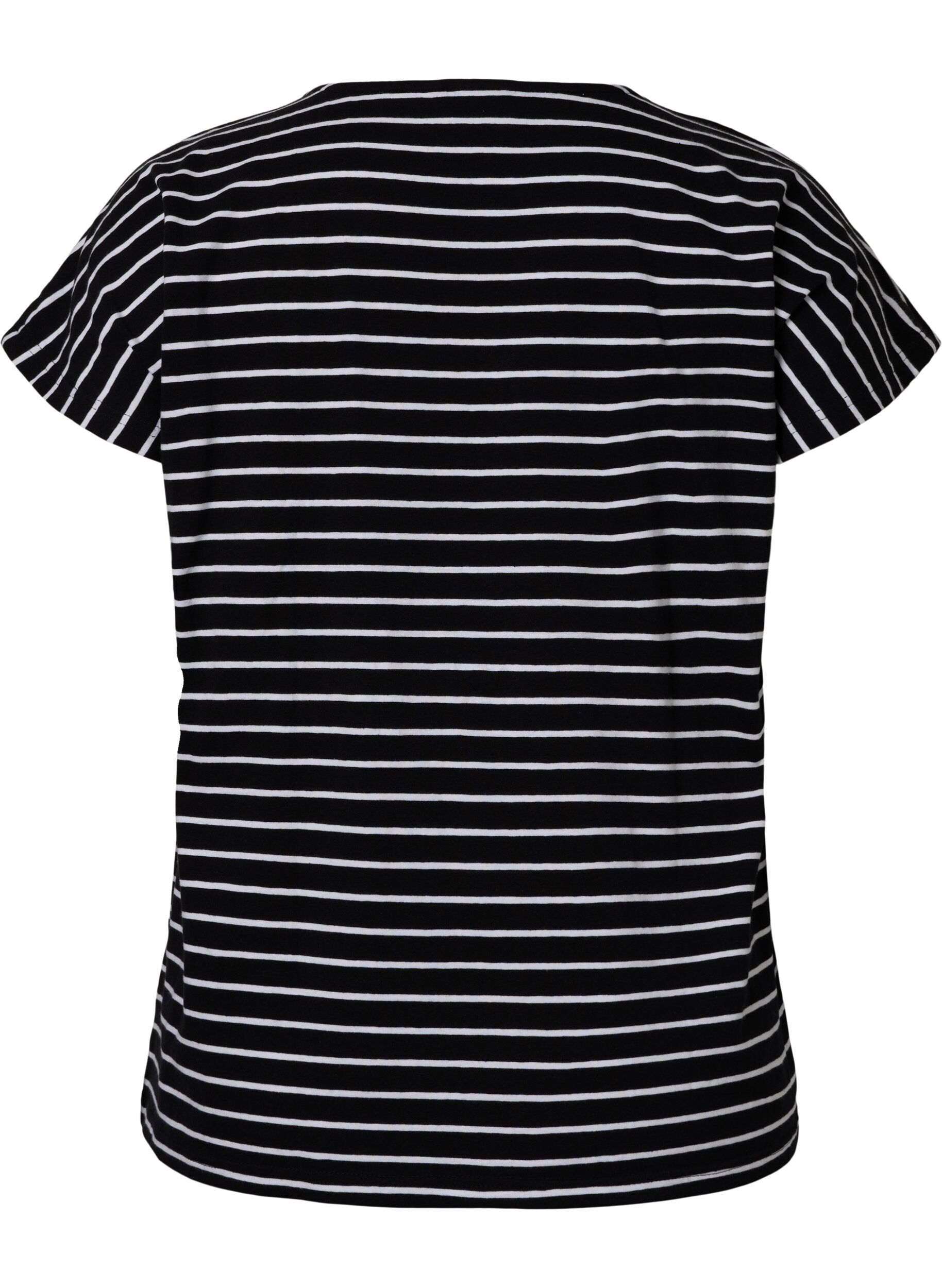 ZizziT-Shirt aus Baumwolle mit Streifen, Black W. Stripe, Packshot image number 1