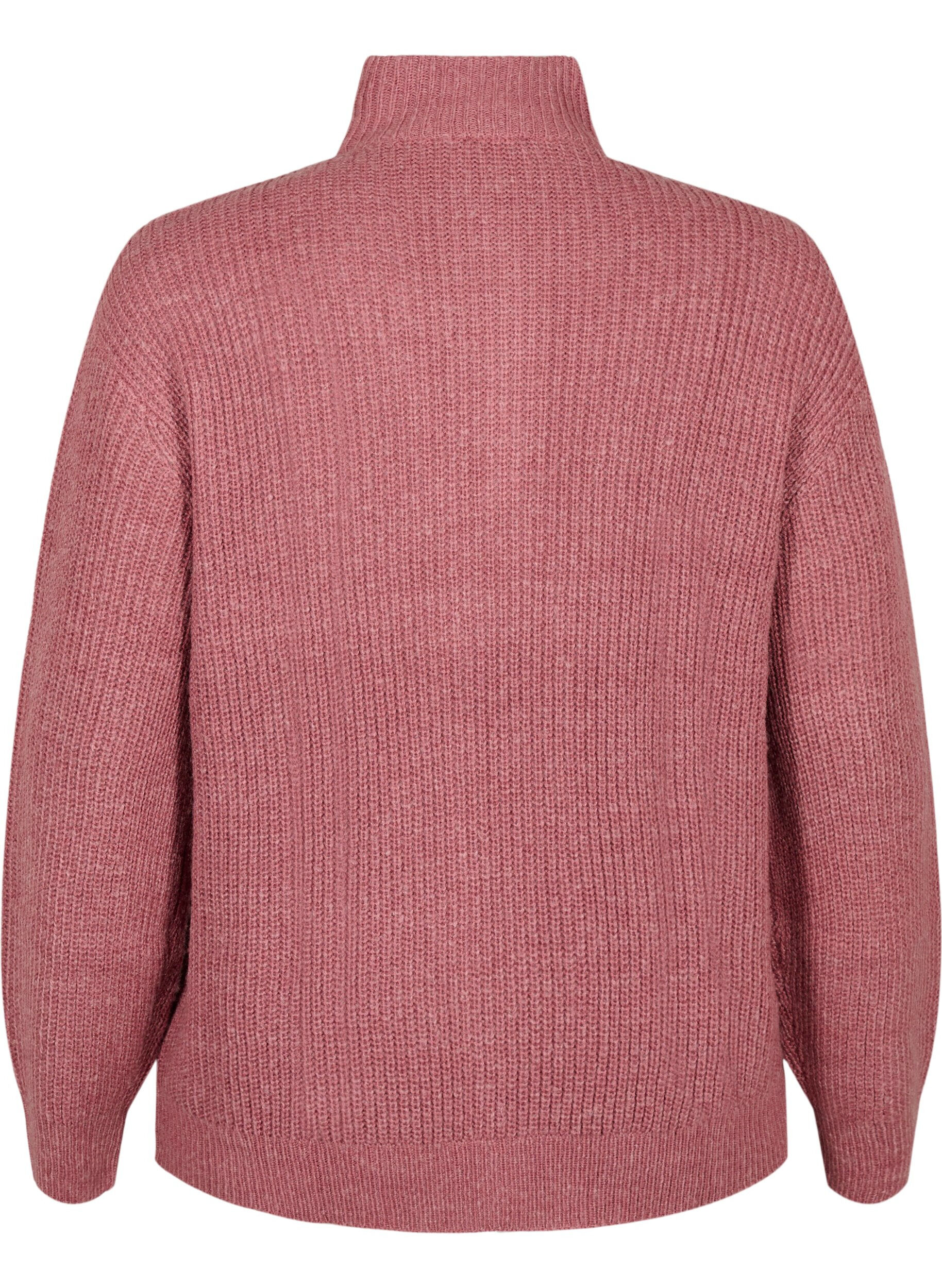 ZizziStrickpullover mit hohem Kragen und Rei&szlig;verschluss, Rot, Packshot image number 1