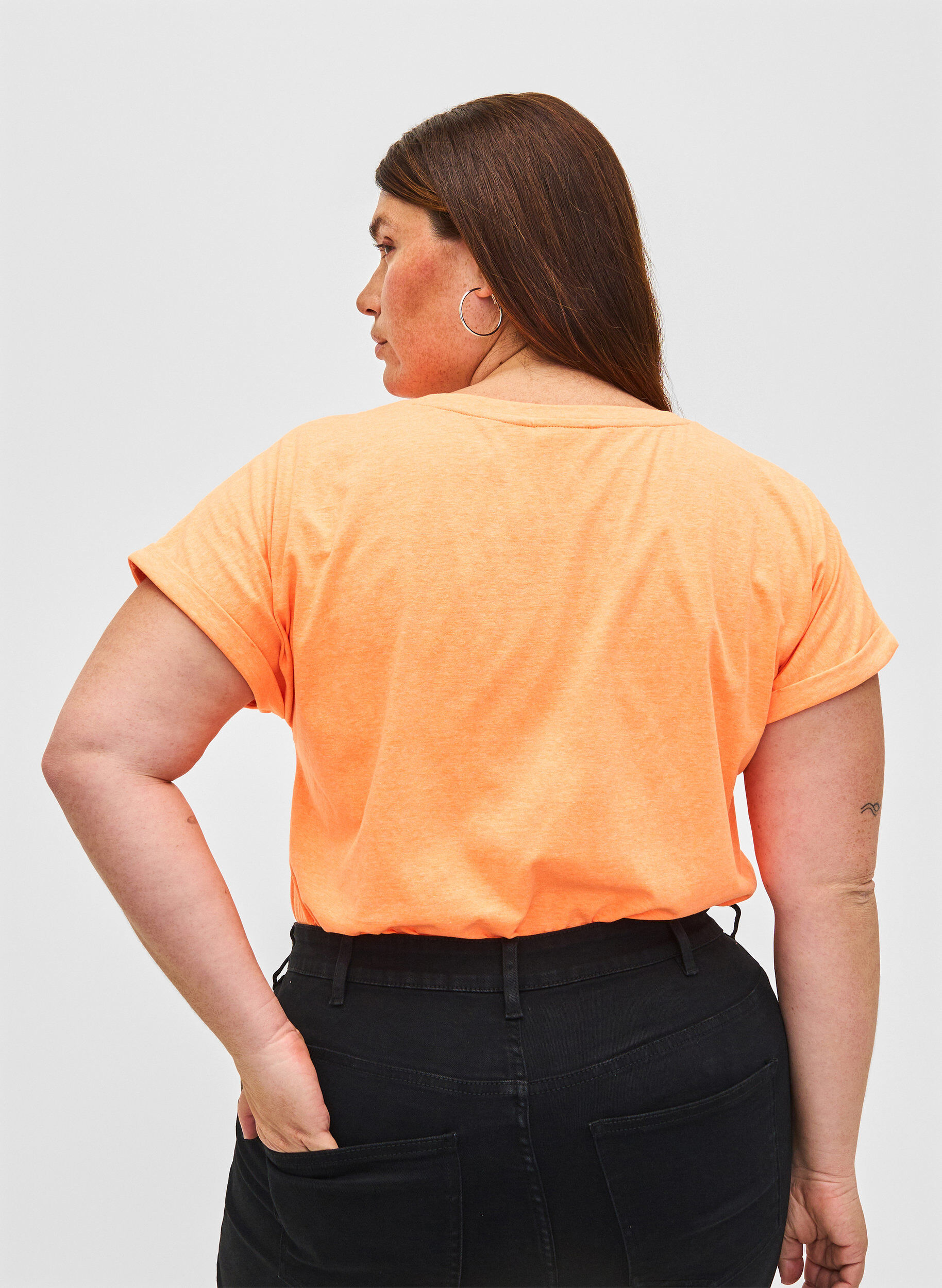 ZizziNeonfarbenes T-Shirt aus Baumwolle, Orange, Model image number 2