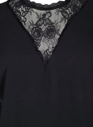 Kurzärmelige Bluse mit Spitze , Black, Packshot image number 2