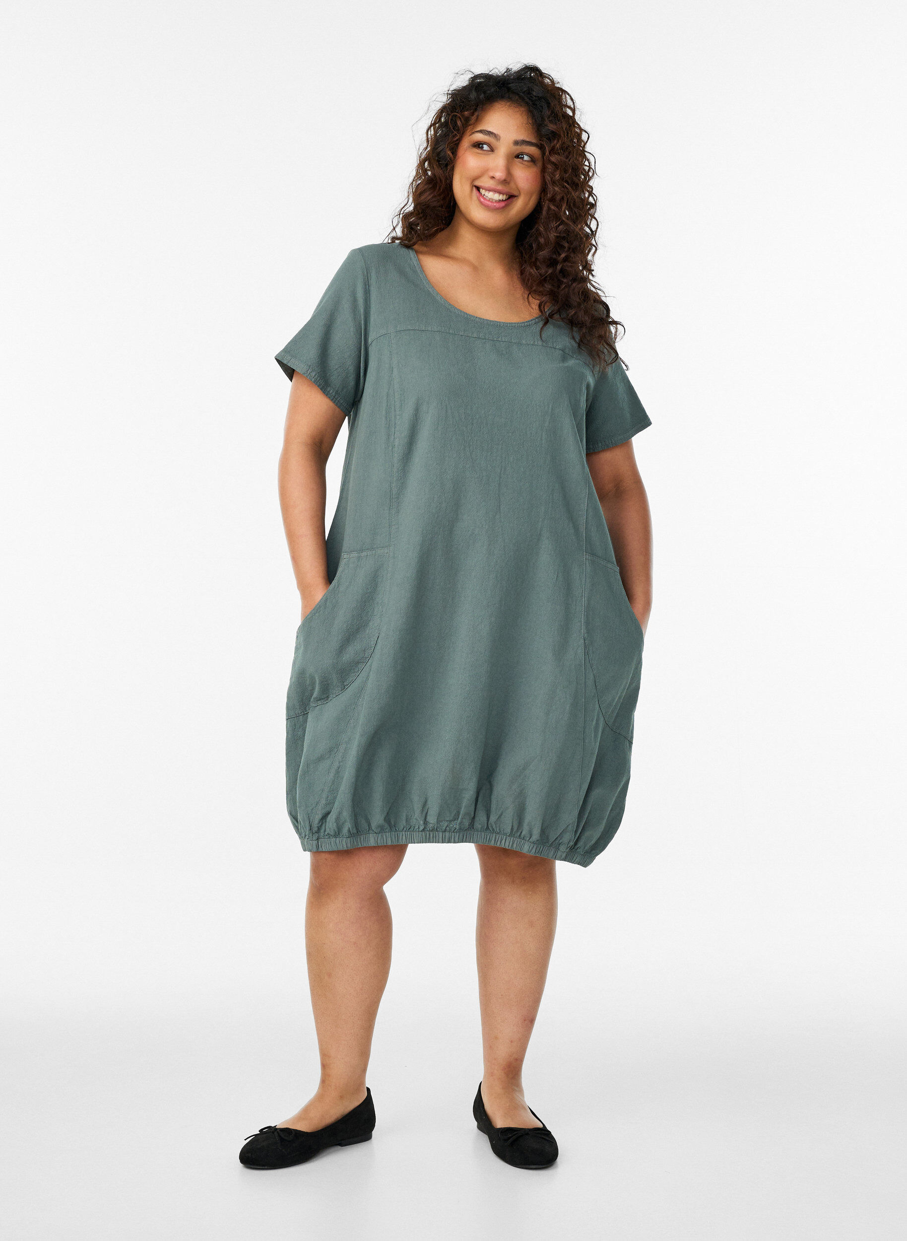 ZizziKurzarm Kleid aus Baumwolle, Gr&uuml;n, Model image number 1