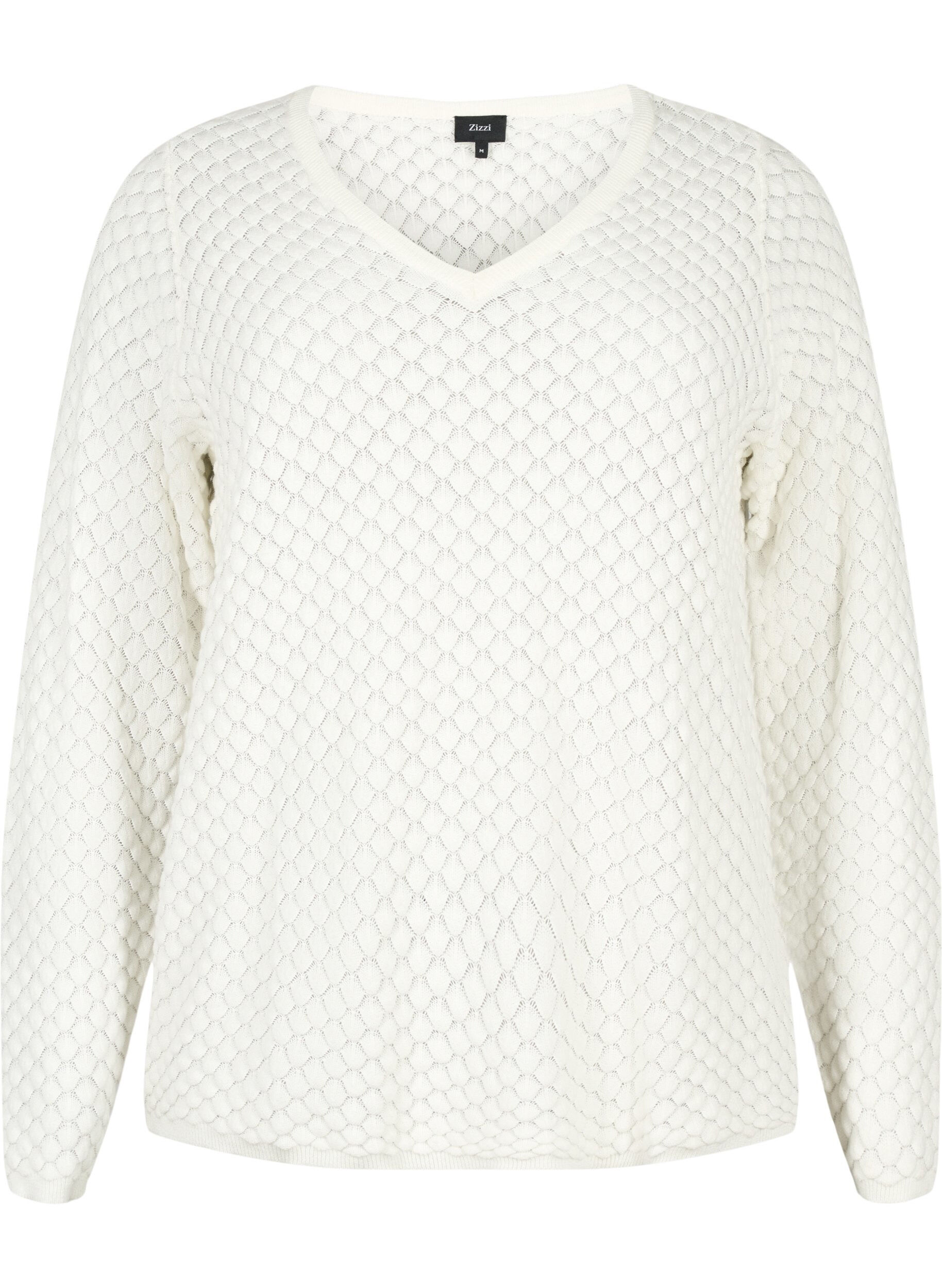 ZizziPullover mit Strukturmuster aus Bio-Baumwolle	, Cloud Dancer, Packshot image number 0