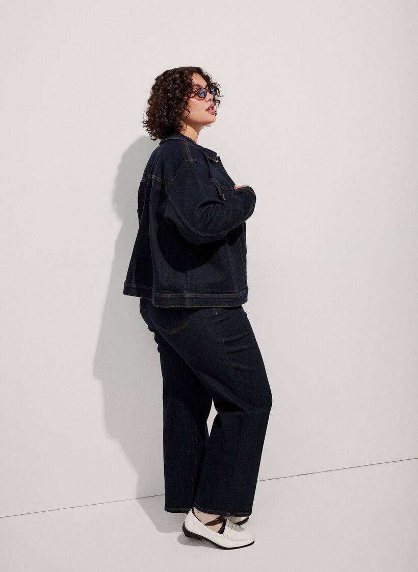 Klassische Jeansjacke mit Kontrastn&auml;hten, Blau, Image