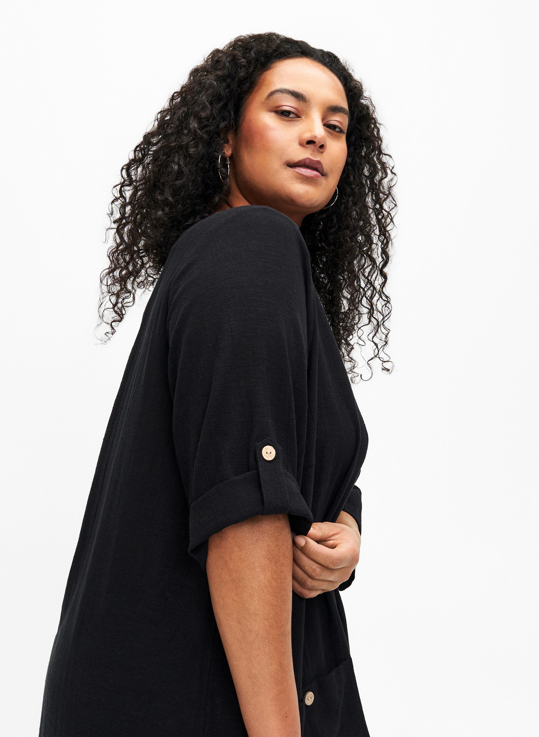 ZizziTunika aus Baumwoll-Leinen-Mischung und 3/4-&Auml;rmeln, Black, Model image number 2