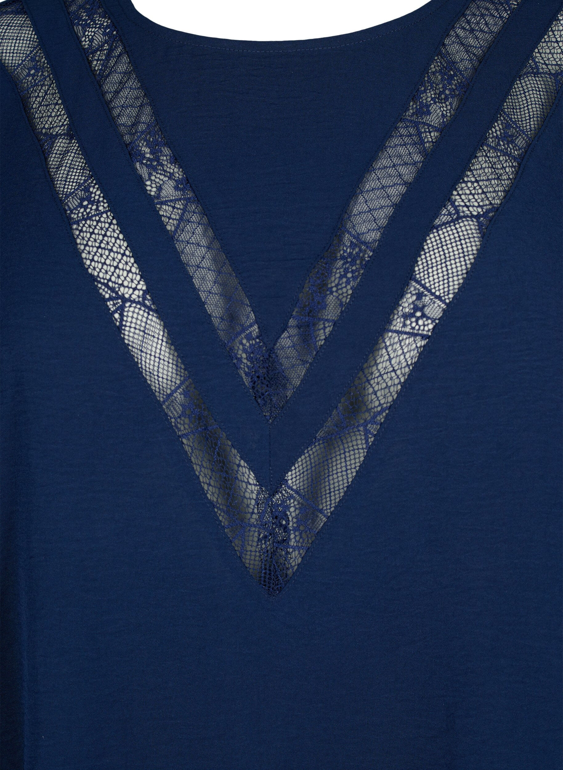 Zizzi Langarm-Bluse mit Spitze, Navy Blazer, Packshot image number 2