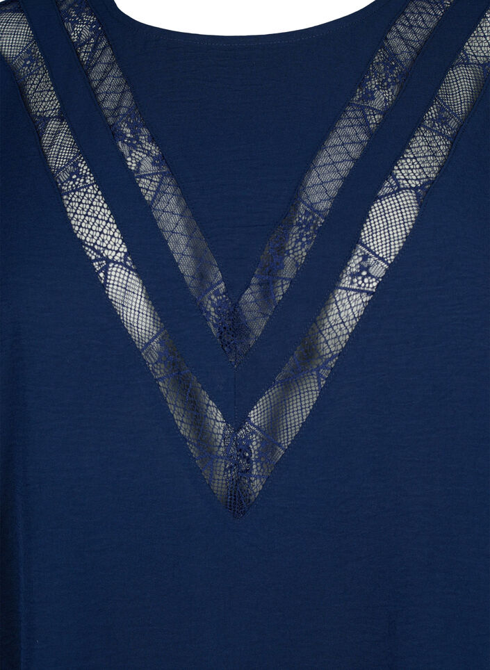  Langarm-Bluse mit Spitze, Navy Blazer, Packshot image number 2
