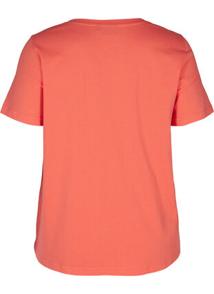 Kurzarm T-Shirt aus Baumwolle mit V-Ausschnitt, Living Coral, Packshot image number 1