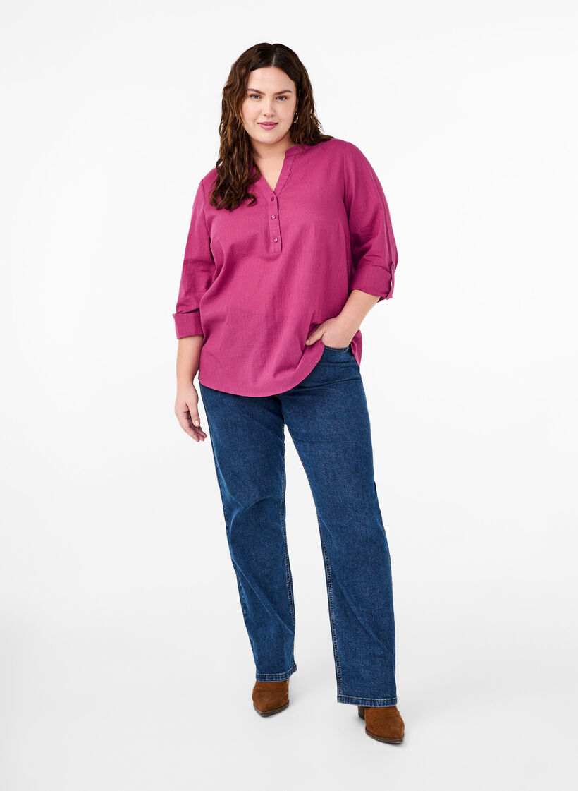 Hemdbluse aus Baumwolle mit V-Ausschnitt, Malaga, Model image number 2