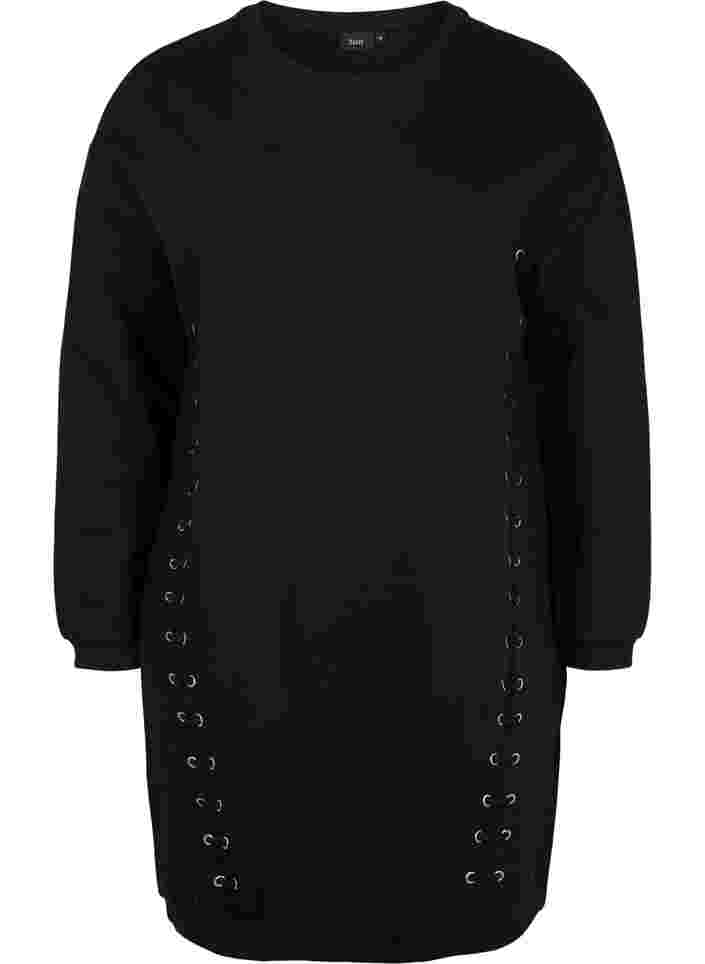Sweat-Tunika aus Baumwolle mit Kordelzug, Black, Packshot image number 0