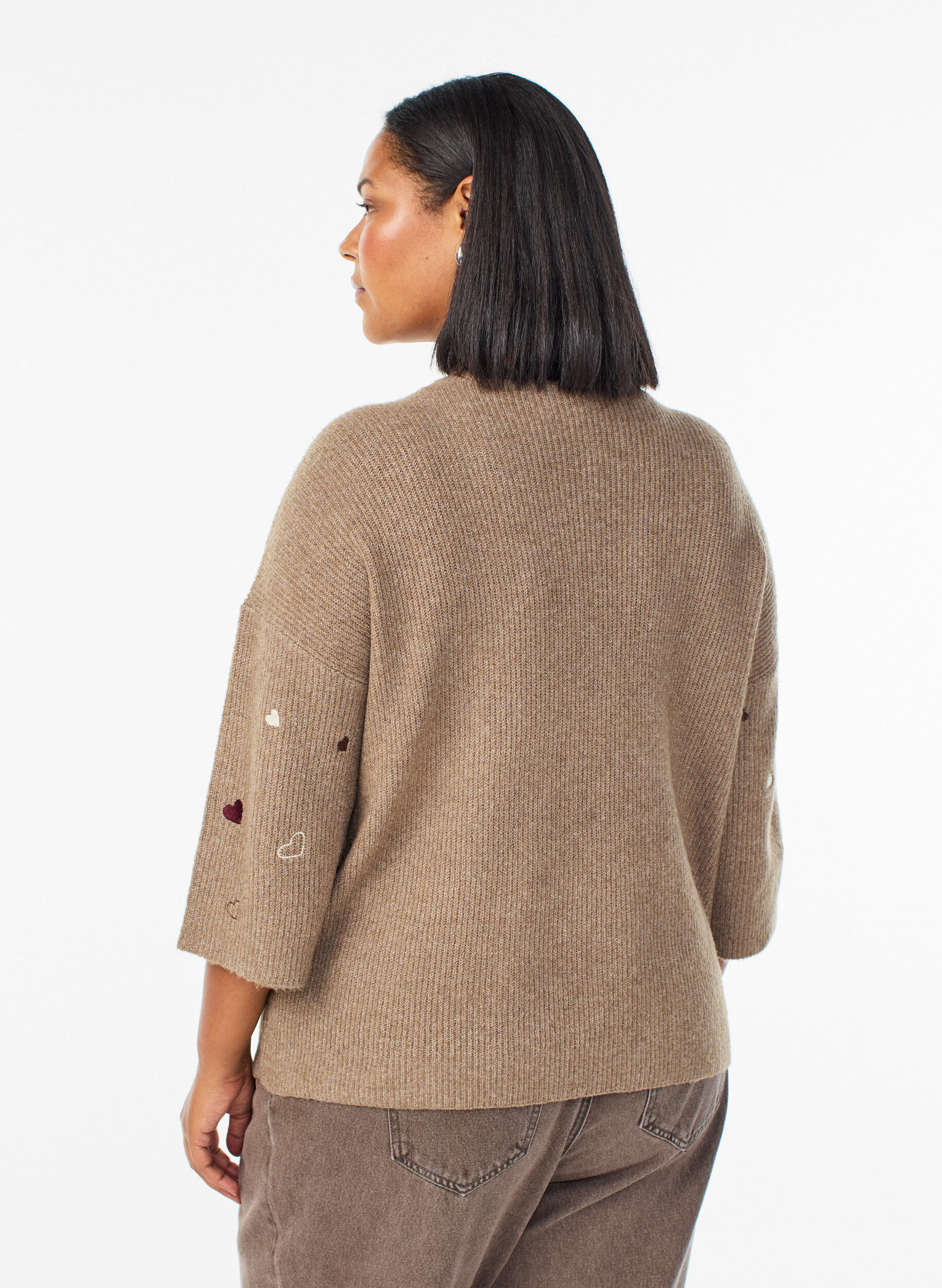 ZizziPullover mit Herzen und 3/4-&Auml;rmeln, Braun, Model image number 2
