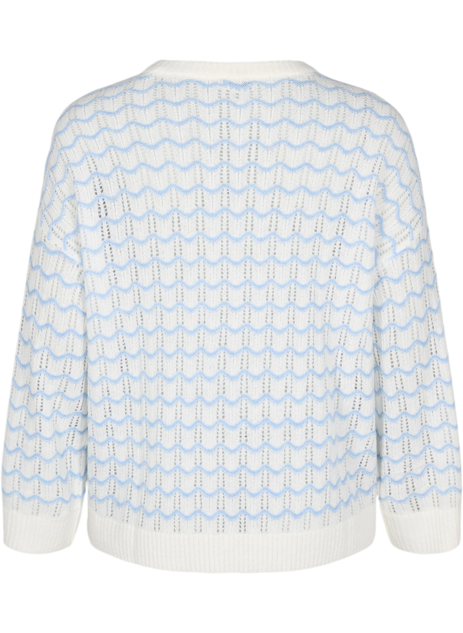 ZizziLockere Strickbluse mit Wellenmuster, Cloud Dancer Comb, Packshot image number 1