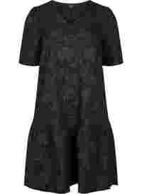 Kurzärmeliges Kleid mit V-Ausschnitt und floraler Textur