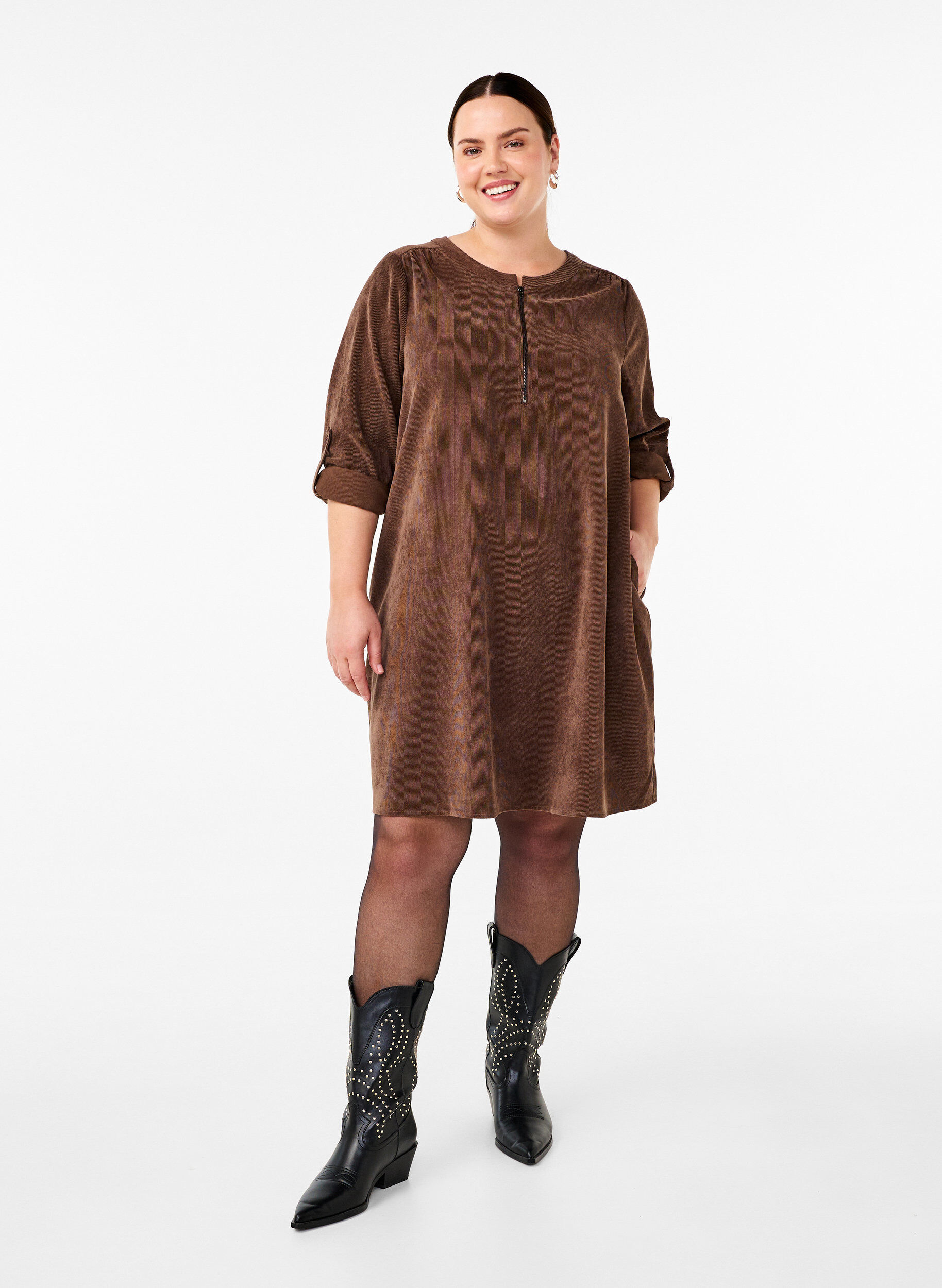 ZizziVelvet-Kleid mit Rei&szlig;verschluss, Chocolate Martini, Model image number 2