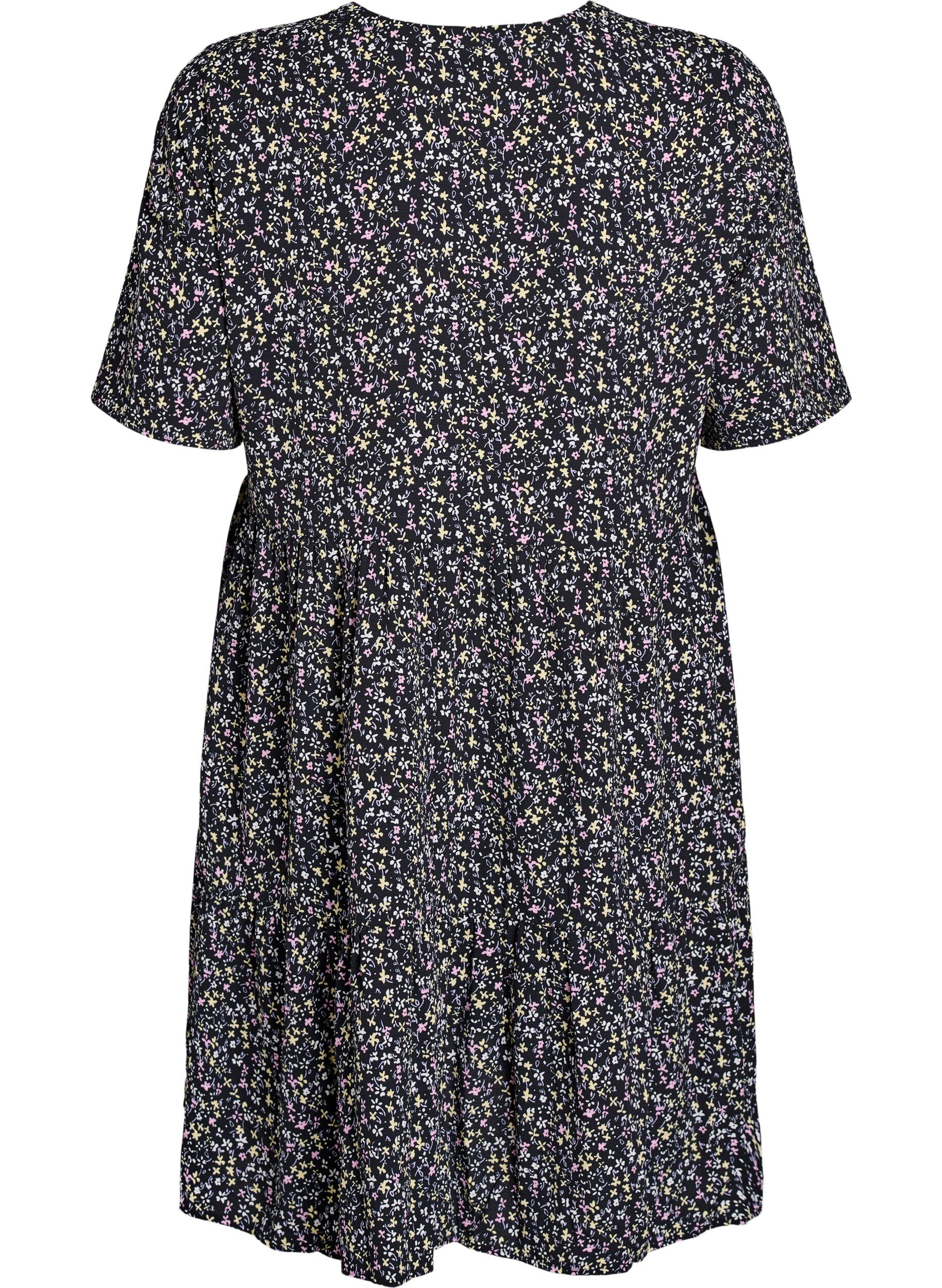 ZizziKurzarmkleid in A-Linienform mit Schnittlinien, Schwarz, Packshot image number 1