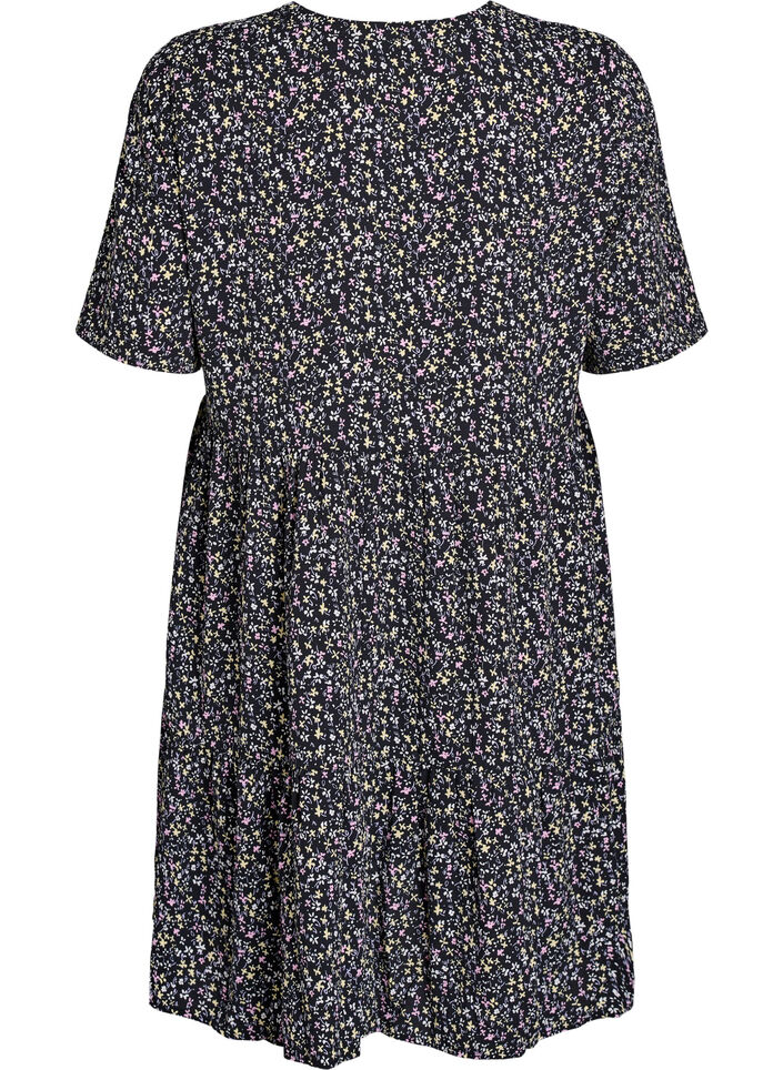 Kurzarmkleid in A-Linienform mit Schnittlinien, Schwarz, Packshot image number 1