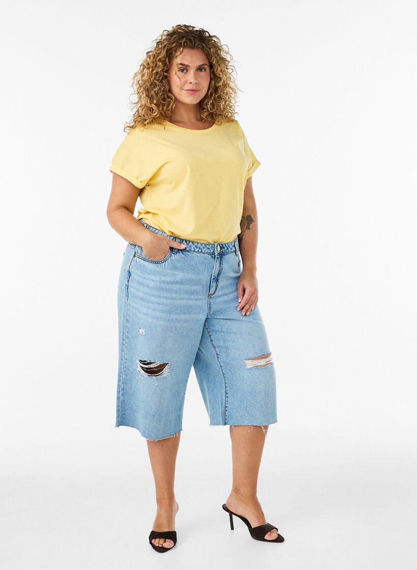 Kurz&auml;rmeliges T-Shirt aus einer Baumwollmischung, Gelb, Model image number 1
