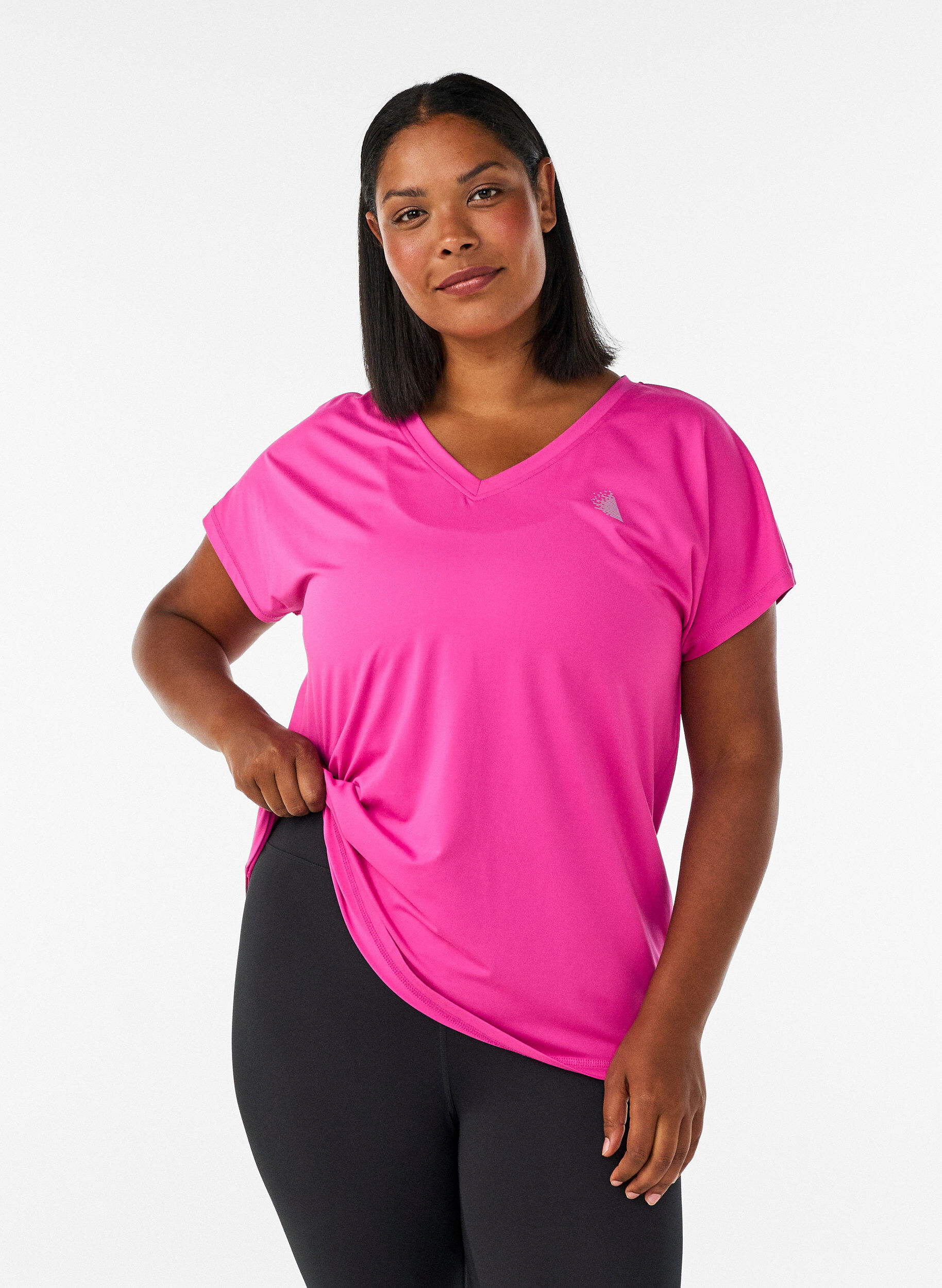 ZizziLockeres Trainings-T-Shirt mit V-Ausschnitt, Pink, Model image number 0