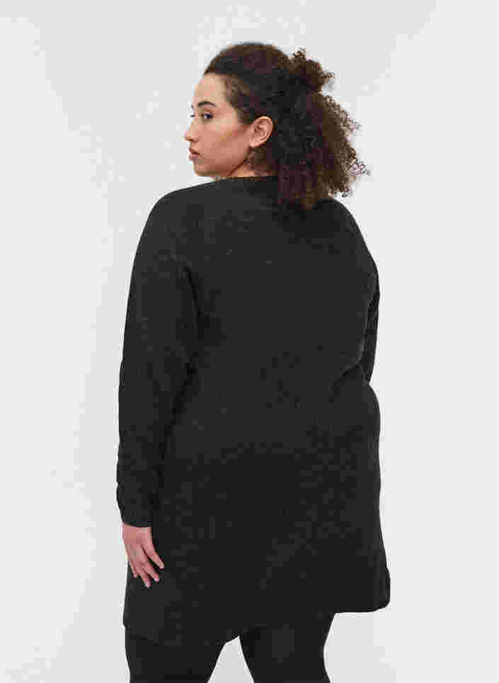 Meliertes Strickkleid mit Rundhalsausschnitt und langen Ärmeln, Dark Grey Melange, Model image number 1