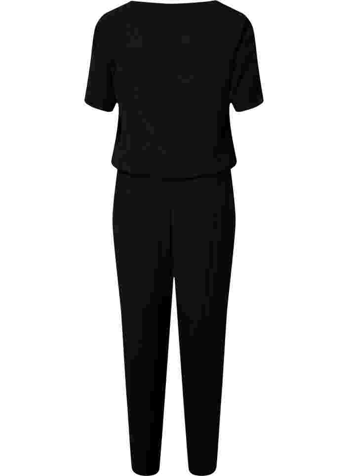 Jumpsuit aus Viskose mit kurzen Ärmeln, Black, Packshot image number 1