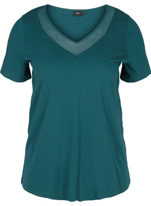 Kurzarm T-Shirt mit V-Ausschnitt und Mesh, Ponderosa Pine, Packshot image number 0