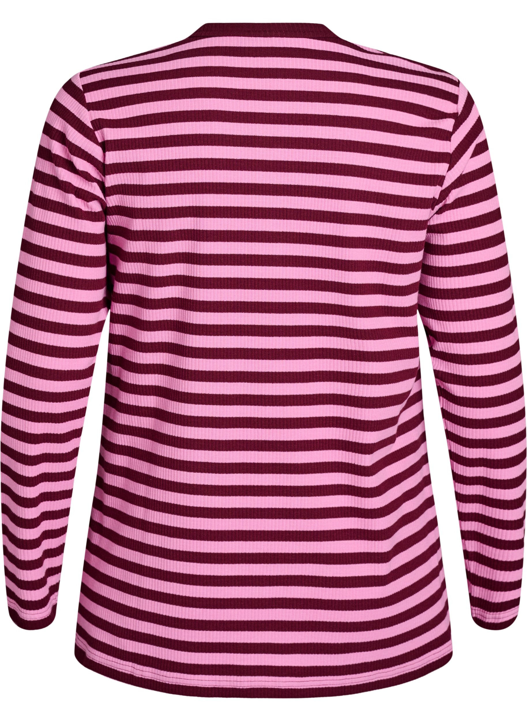 ZizziGestreifte Jerseybluse mit Rippstruktur, Pink, Packshot image number 1