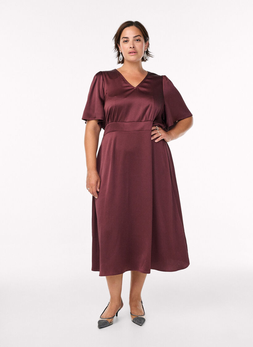 Empire-Partykleid in Midil&auml;nge, Dunkles Bordeaux, Model image number 0