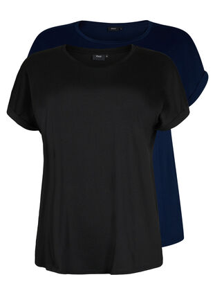2er-Pack kurzärmlige T-Shirts, Black / Navy Blazer, Packshot image number 0