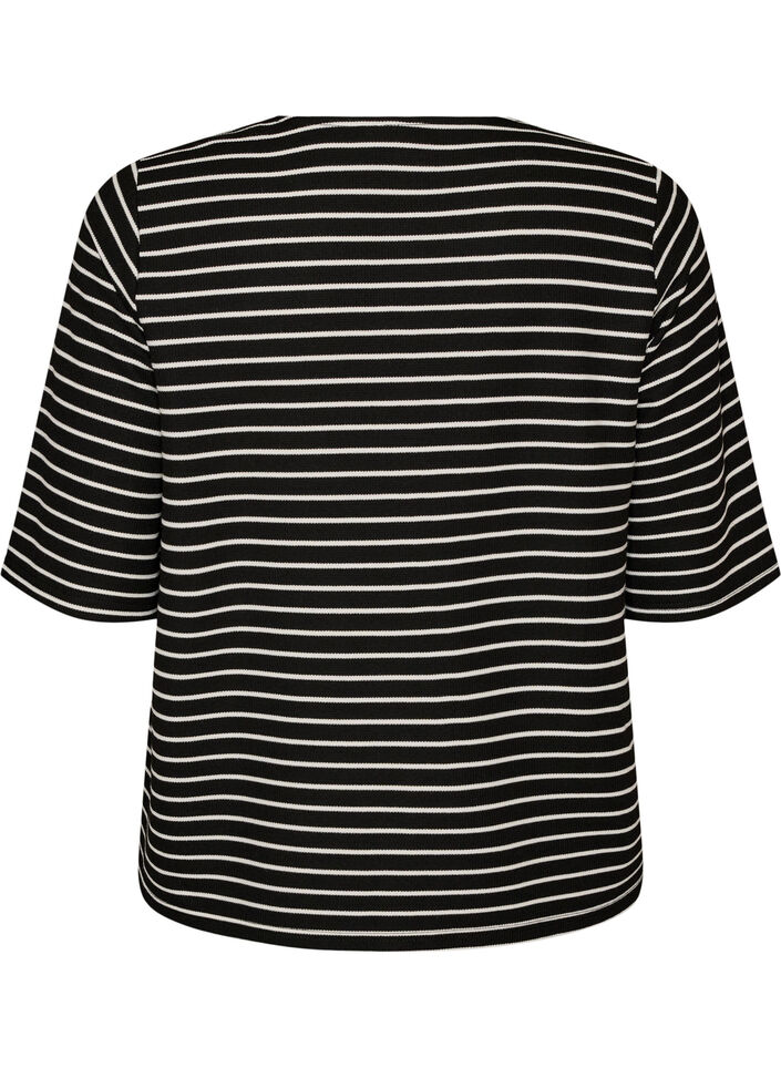 Bluse mit Rippstruktur und Knopfleiste, Schwarz, Packshot image number 1