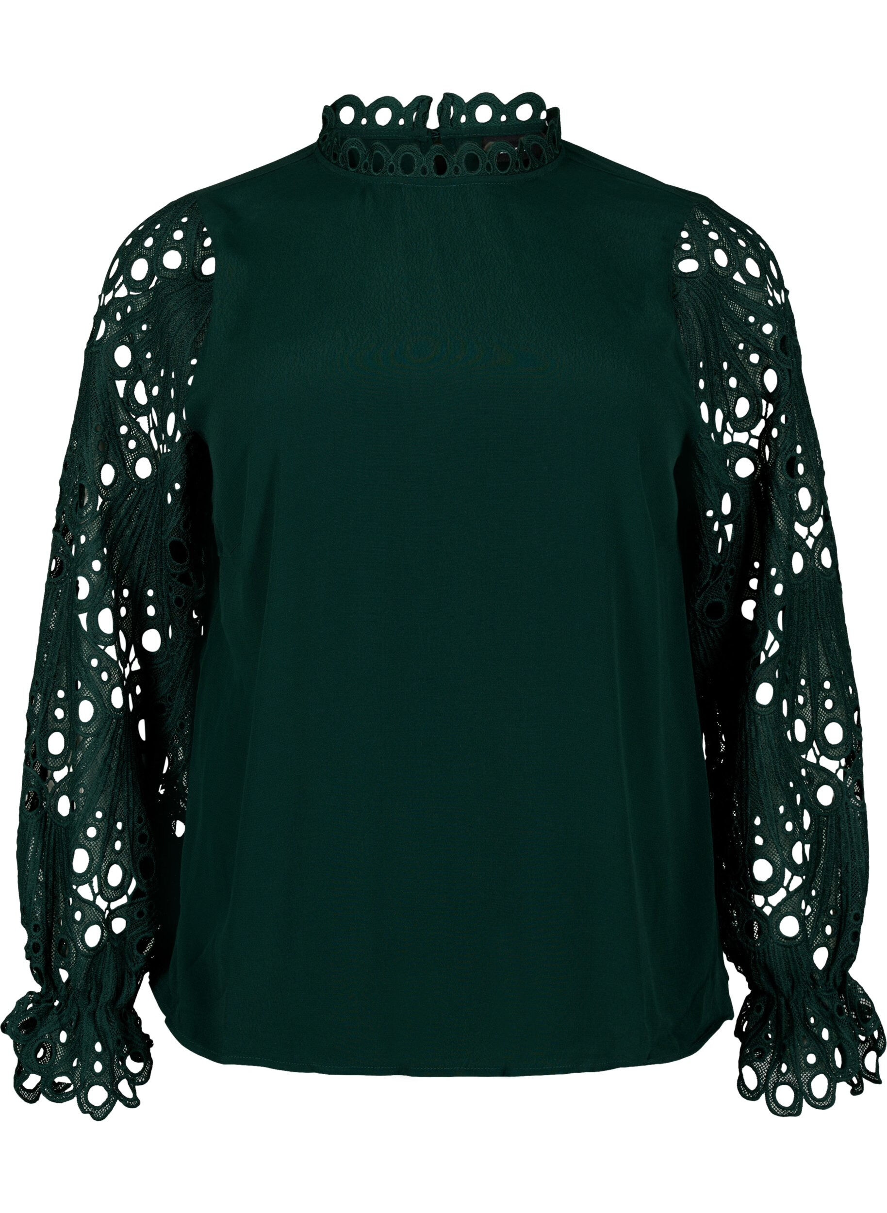 Zizzi Viskosebluse mit crochet &Auml;rmeln, Scarab, Packshot image number 0