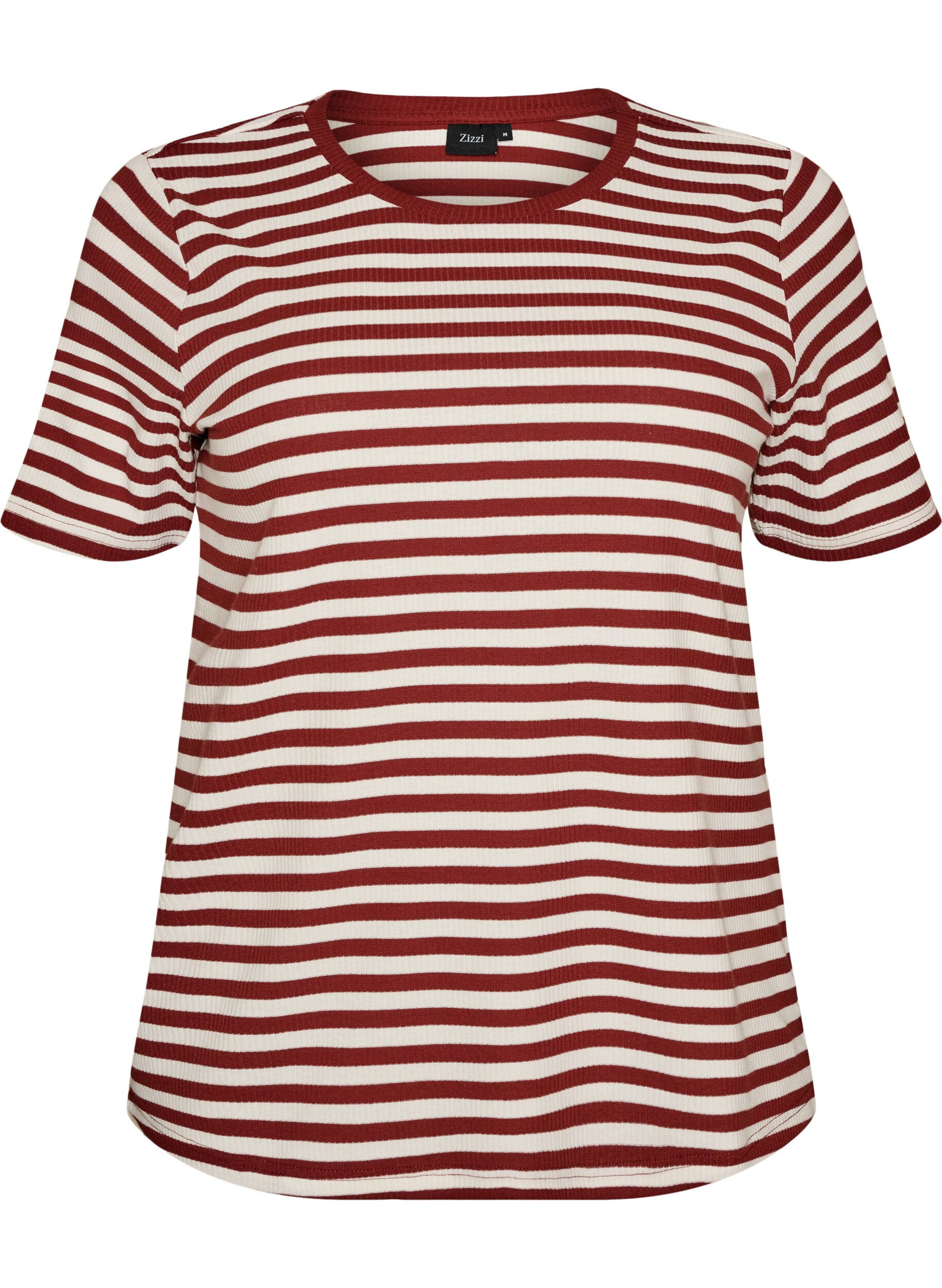 ZizziGestreiftes T-Shirt mit gerippter Struktur, Rot, Packshot image number 0
