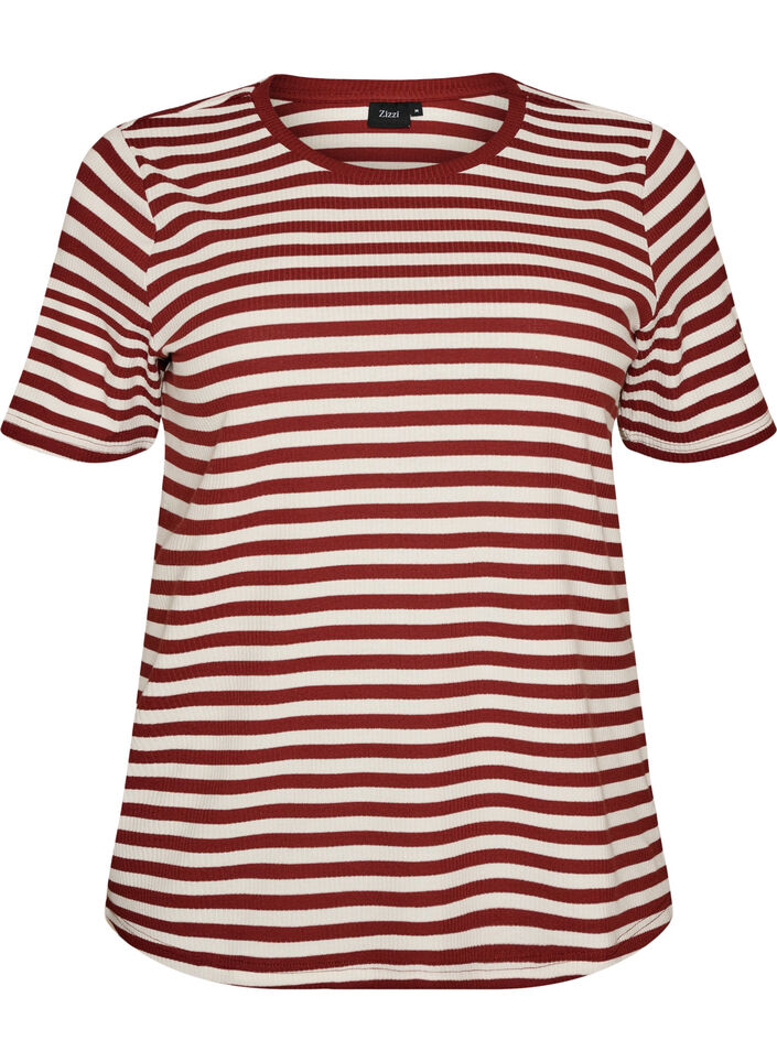 Gestreiftes T-Shirt mit gerippter Struktur, Rot, Packshot image number 0
