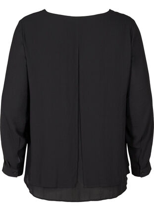 Langarm Bluse mit V-Ausschnitt, Black, Packshot image number 1