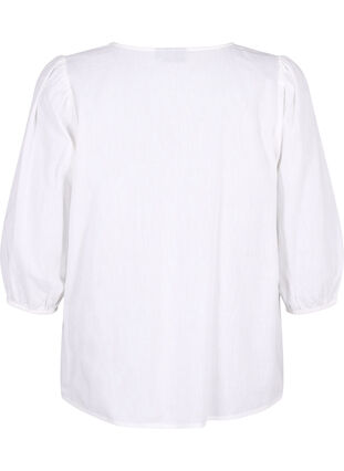 Baumwollbluse mit 3/4-Ärmeln aus einer Baumwollmischung mit Leinen, Bright White, Packshot image number 1