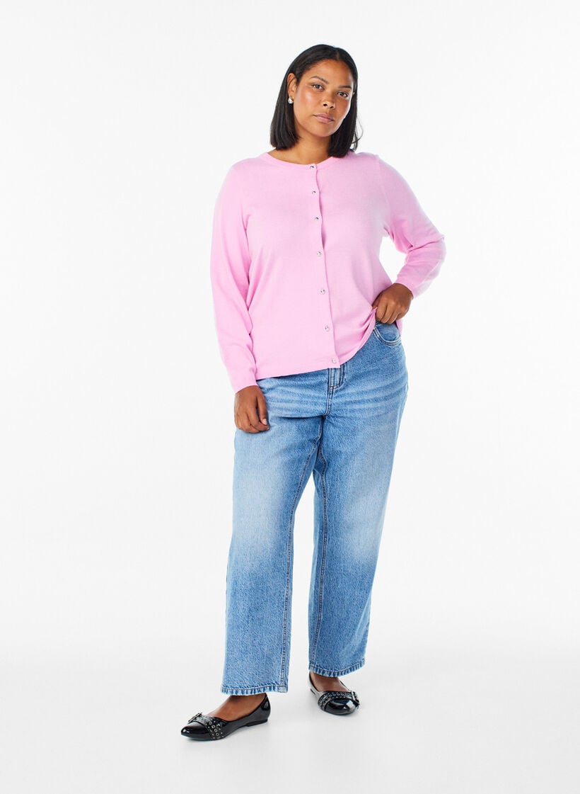 Cardigan mit runden Kn&ouml;pfen, Pink, Model image number 1
