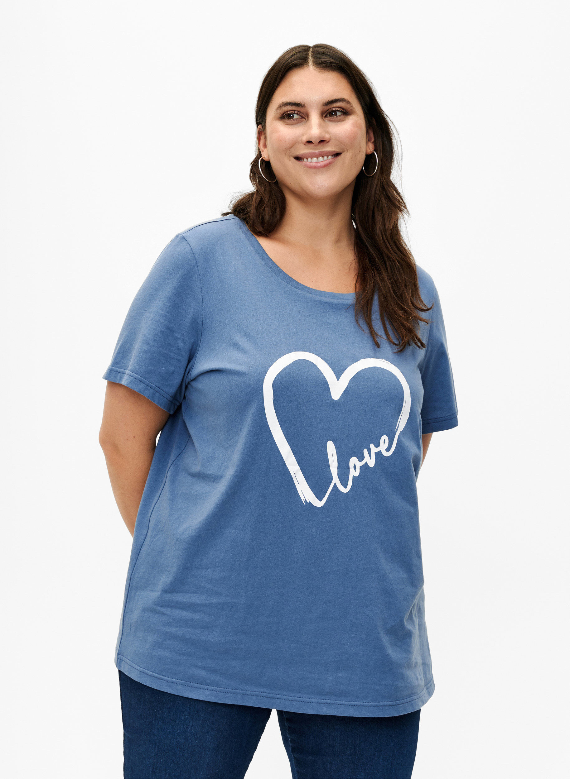 ZizziT-Shirt aus Baumwolle mit Rundhalsausschnitt und Aufdruck, Moonlight W.Heart L., Model image number 0